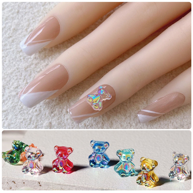 48Pcs 3D Bear Nail Charms Multi Size Colorful Stereo FlatBack